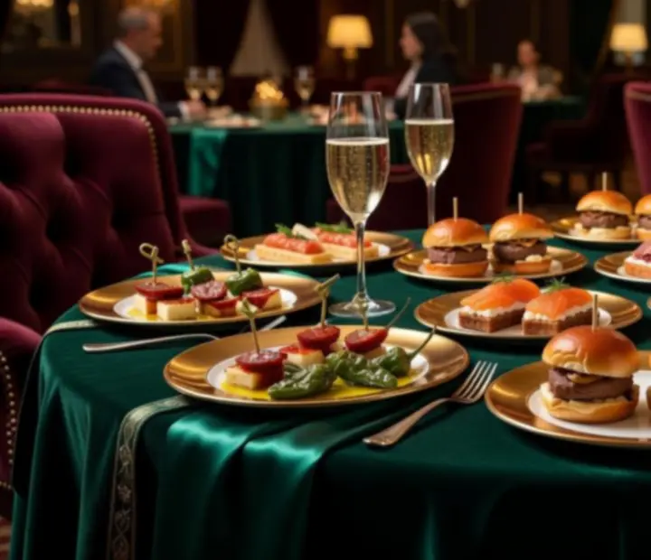 Kaszinó lounge snack válogatás elegáns tálalással