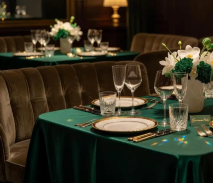 Privát fine dining rendezvény elegáns asztalterítéssel és gyertyafénnyel