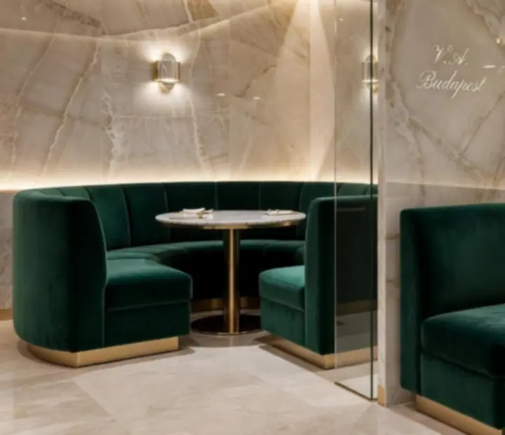 Világos, emerald tónusú VIP lounge a Kerts Zalon étterem-kaszinó privát részlegén